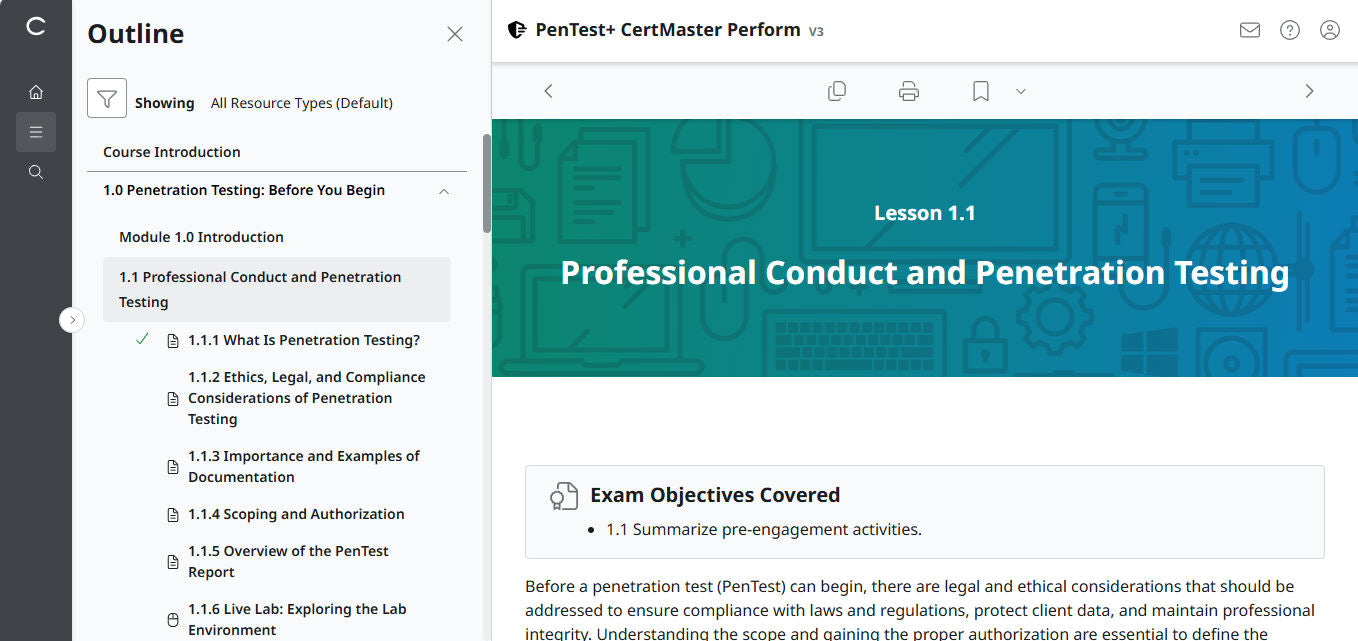 CompTIA PenTest+ CertMaster Perform  PT0-003 (V3) (12 Month Access )